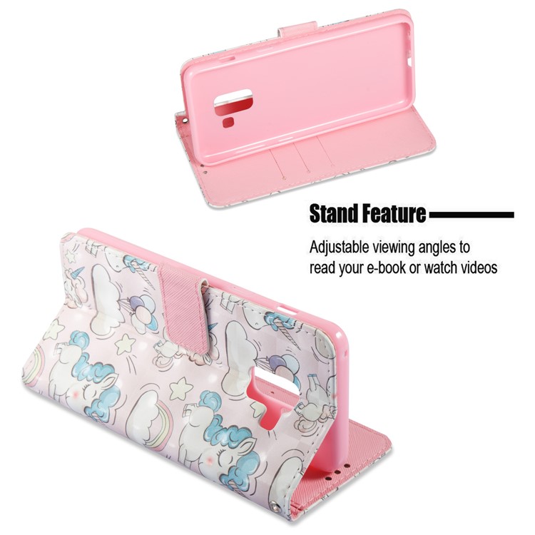 3D Pattern Printing Leather Wallet Stand Case for Samsung Galaxy A8 (2018) - Unicorn-7