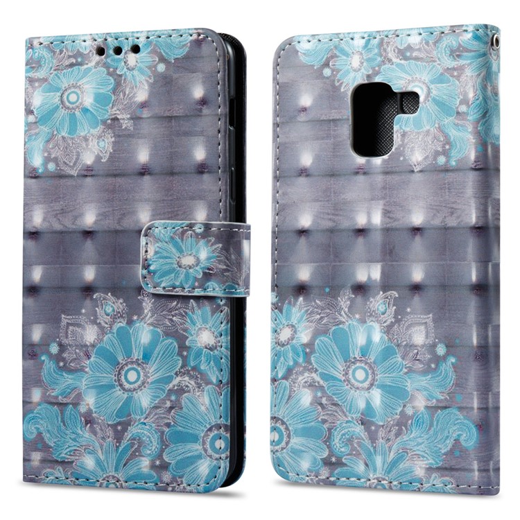 3D Pattern Printing Leather Wallet Stand Cover for Samsung Galaxy A8 (2018) - Blue Flower-1