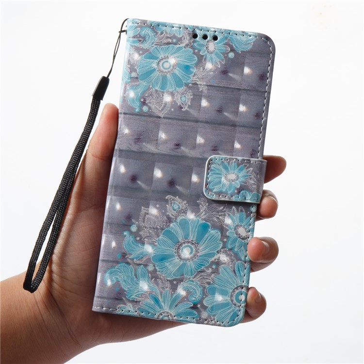 3D Pattern Printing Leather Wallet Stand Cover for Samsung Galaxy A8 (2018) - Blue Flower-2