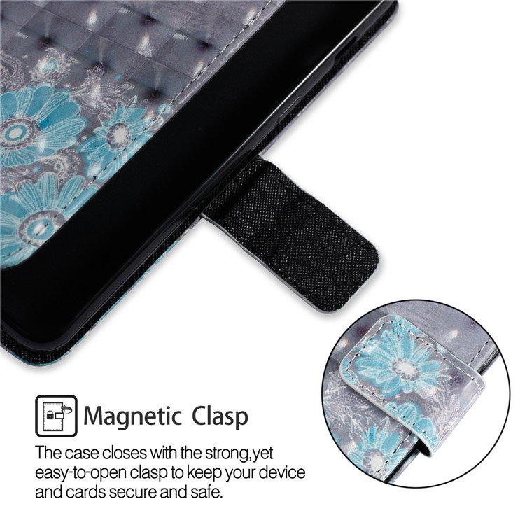 3D Pattern Printing Leather Wallet Stand Cover for Samsung Galaxy A8 (2018) - Blue Flower-3