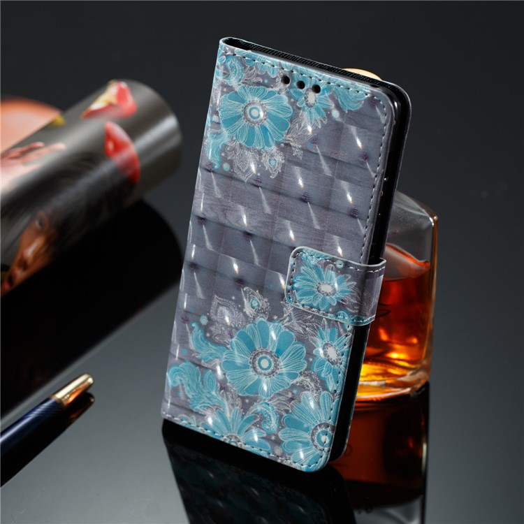 3D Pattern Printing Leather Wallet Stand Cover for Samsung Galaxy A8 (2018) - Blue Flower-4