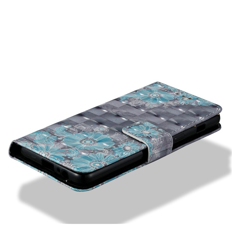 3D Pattern Printing Leather Wallet Stand Cover for Samsung Galaxy A8 (2018) - Blue Flower-5