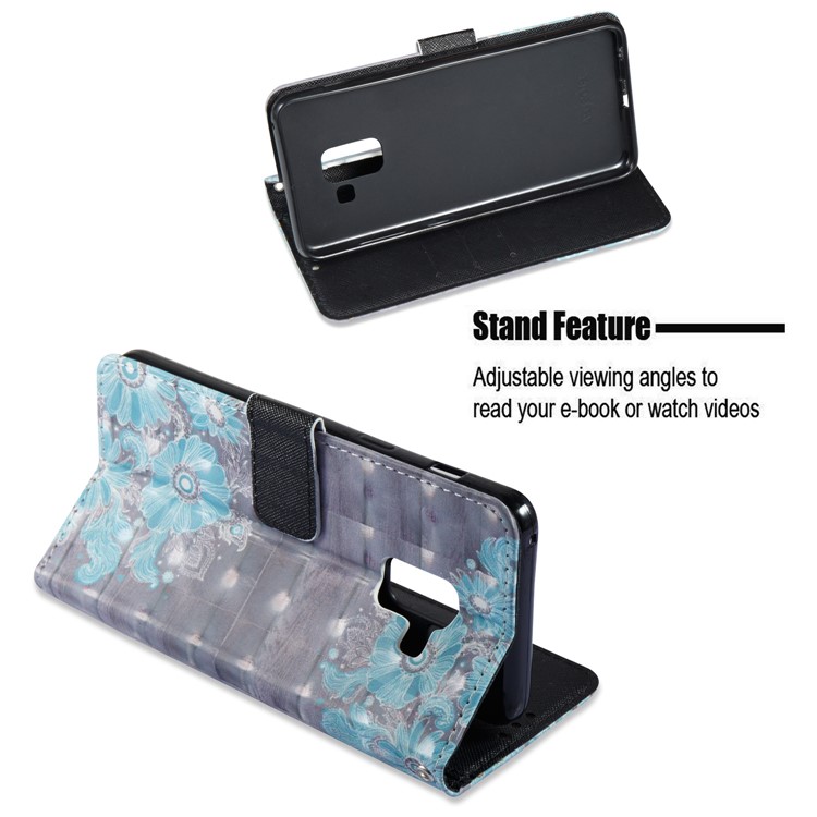 3D Pattern Printing Leather Wallet Stand Cover for Samsung Galaxy A8 (2018) - Blue Flower-6