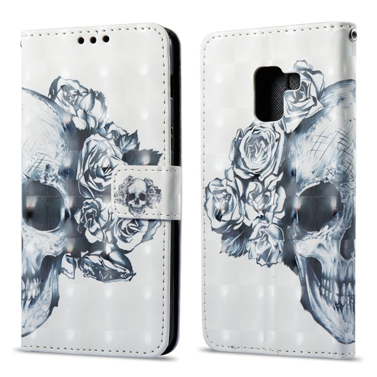 3D Pattern Printing Leather Wallet Mobile Case for Samsung Galaxy A8 (2018) - Flowered Skull-1