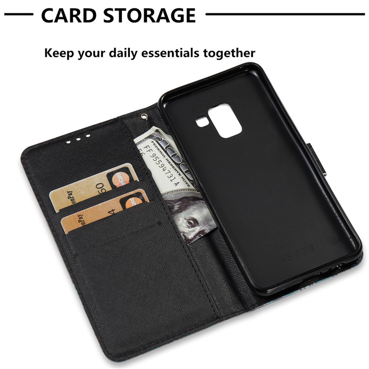 3D Pattern Printing Leather Wallet Mobile Case for Samsung Galaxy A8 (2018) - Flowered Skull-2