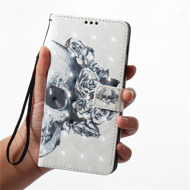 3D Pattern Printing Leather Wallet Mobile Case for Samsung Galaxy A8 (2018) - Flowered Skull-3