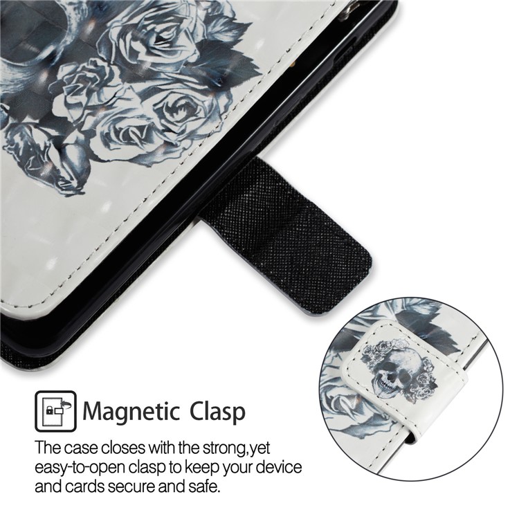 3D Pattern Printing Leather Wallet Mobile Case for Samsung Galaxy A8 (2018) - Flowered Skull-4