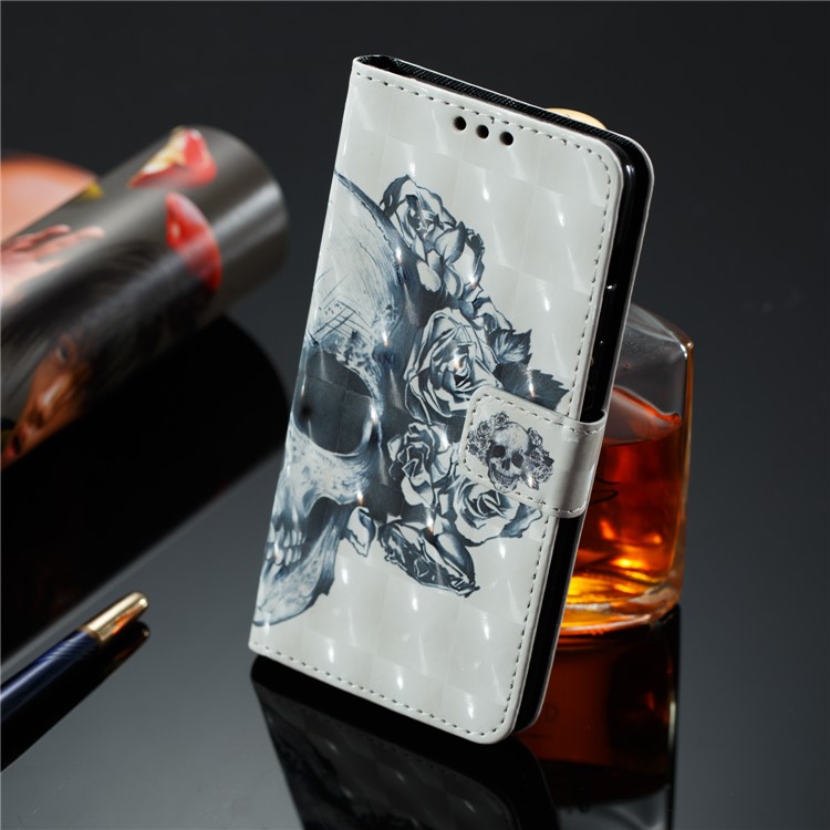 3D Pattern Printing Leather Wallet Mobile Case for Samsung Galaxy A8 (2018) - Flowered Skull-5