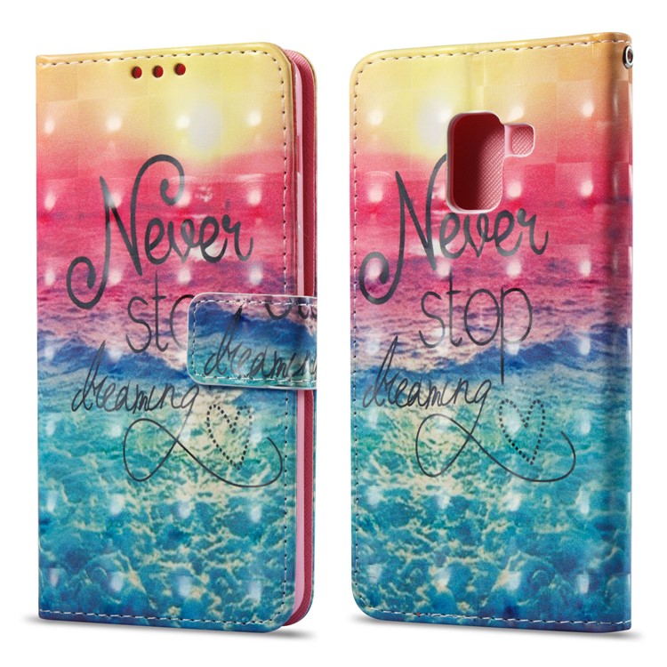 3D Patterned Leather Wallet Stand Mobile Cover for Samsung Galaxy A8 (2018) - Never Stop Dreaming-1