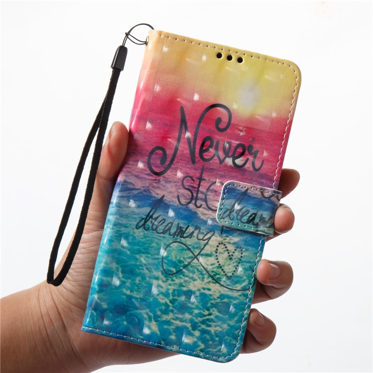 3D Patterned Leather Wallet Stand Mobile Cover for Samsung Galaxy A8 (2018) - Never Stop Dreaming-3