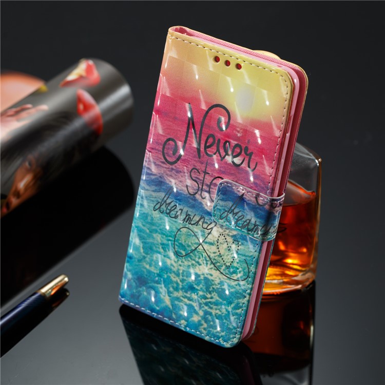 3D Patterned Leather Wallet Stand Mobile Cover for Samsung Galaxy A8 (2018) - Never Stop Dreaming-5