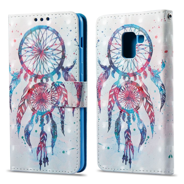 3D Pattern Printing Leather Wallet Phone Case for Samsung Galaxy A8 (2018) - Feather Dream Catcher-1