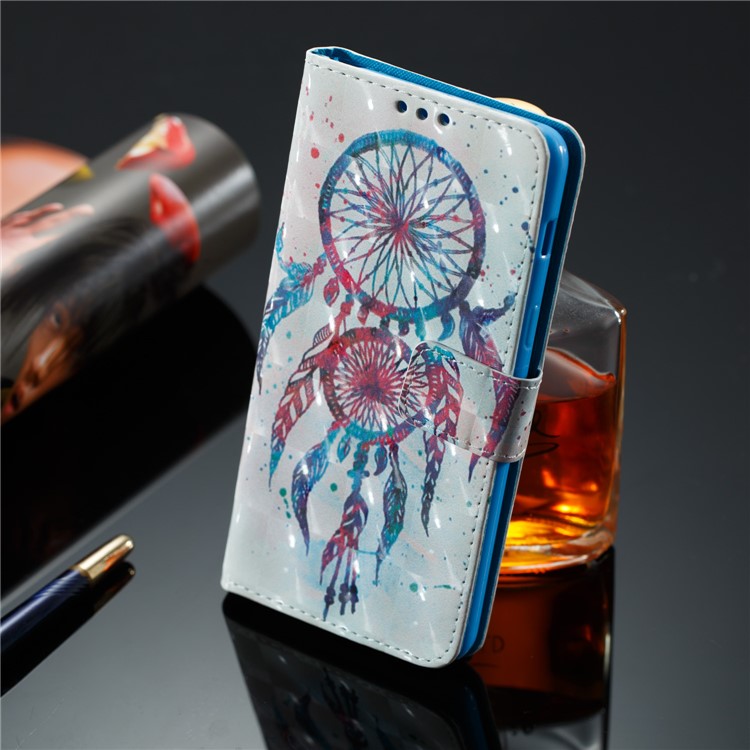 3D Pattern Printing Leather Wallet Phone Case for Samsung Galaxy A8 (2018) - Feather Dream Catcher-5