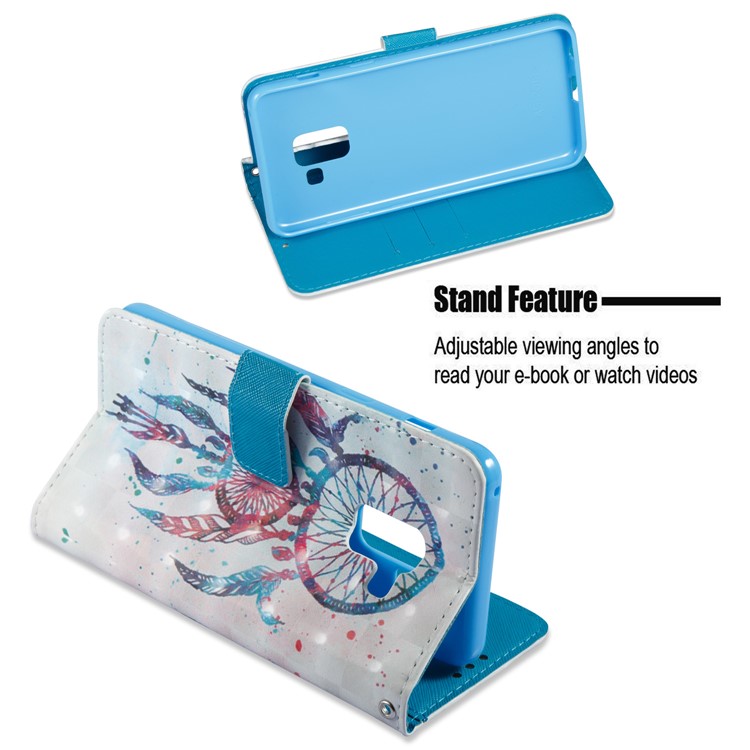 3D Pattern Printing Leather Wallet Phone Case for Samsung Galaxy A8 (2018) - Feather Dream Catcher-7