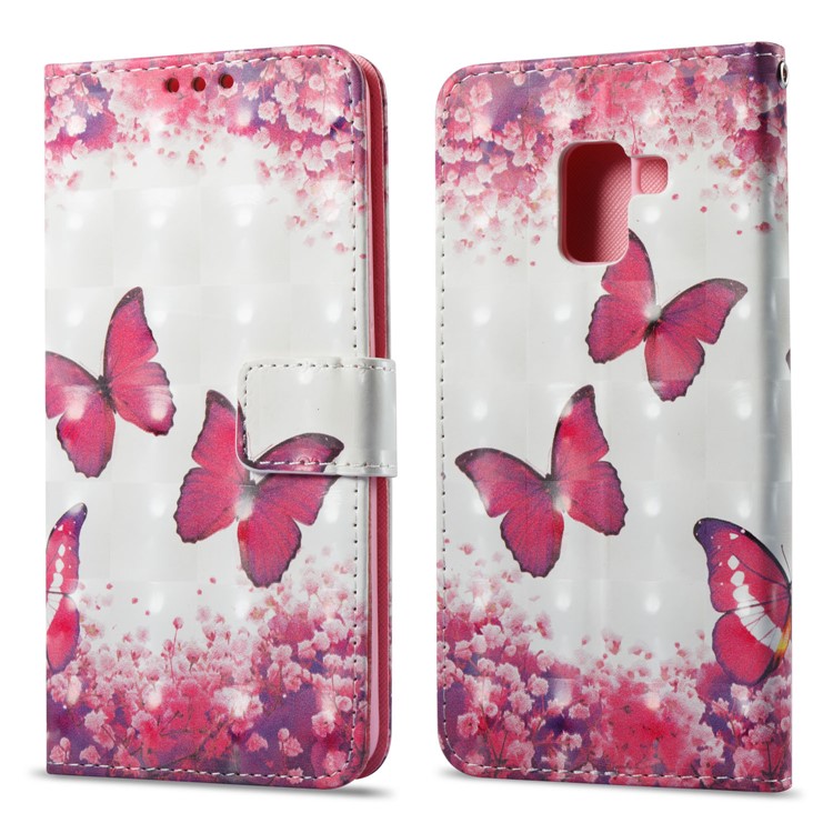 3D Pattern Printing Leather Protective Shell Case for Samsung Galaxy A8 (2018) - Butterfly and Flower-1
