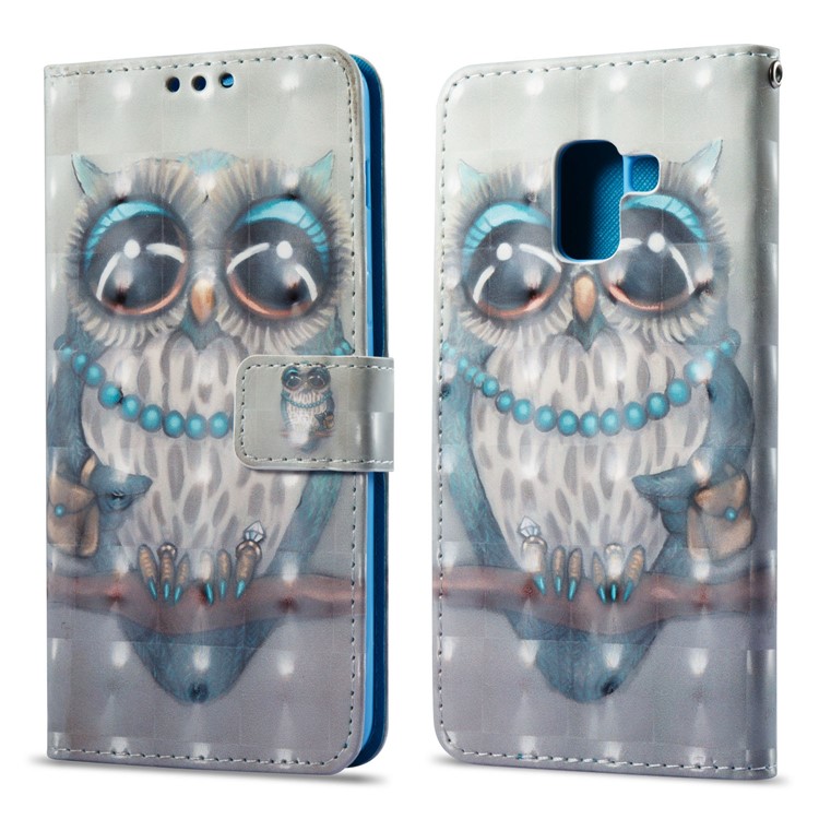 3D Wallet Stand Patterned Leather Cover Case for Samsung Galaxy A8 (2018) - Owl on the Branch-1