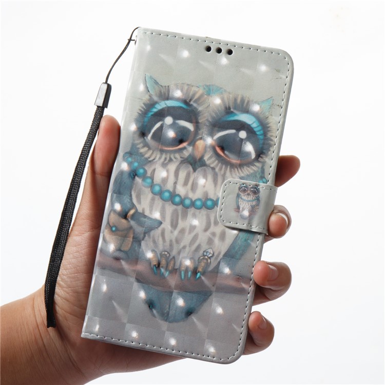 3D Wallet Stand Patterned Leather Cover Case for Samsung Galaxy A8 (2018) - Owl on the Branch-3