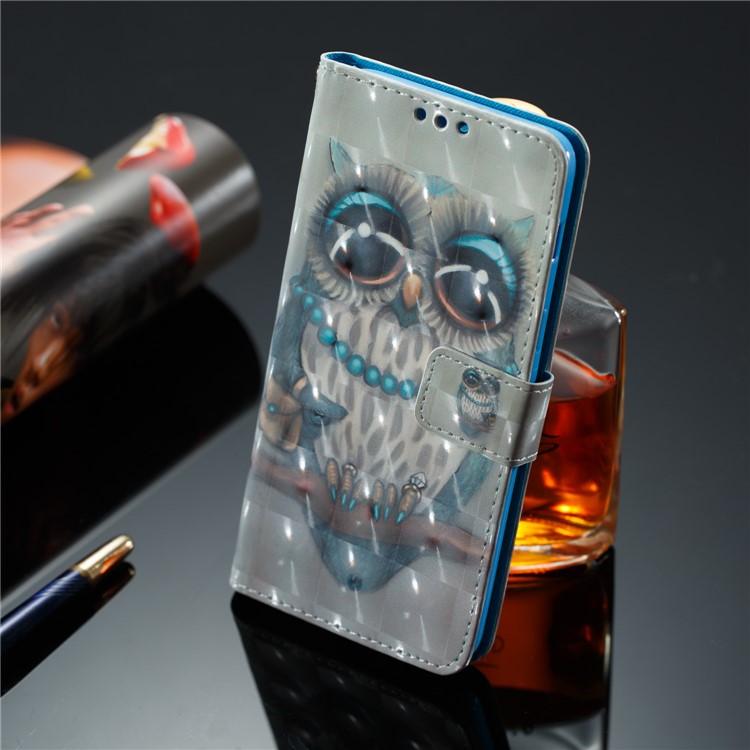 3D Wallet Stand Patterned Leather Cover Case for Samsung Galaxy A8 (2018) - Owl on the Branch-5