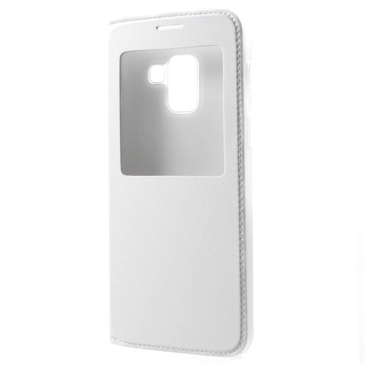 Flip Leather Phone Shell with View Window for Samsung Galaxy A8+ (2018) - White-1