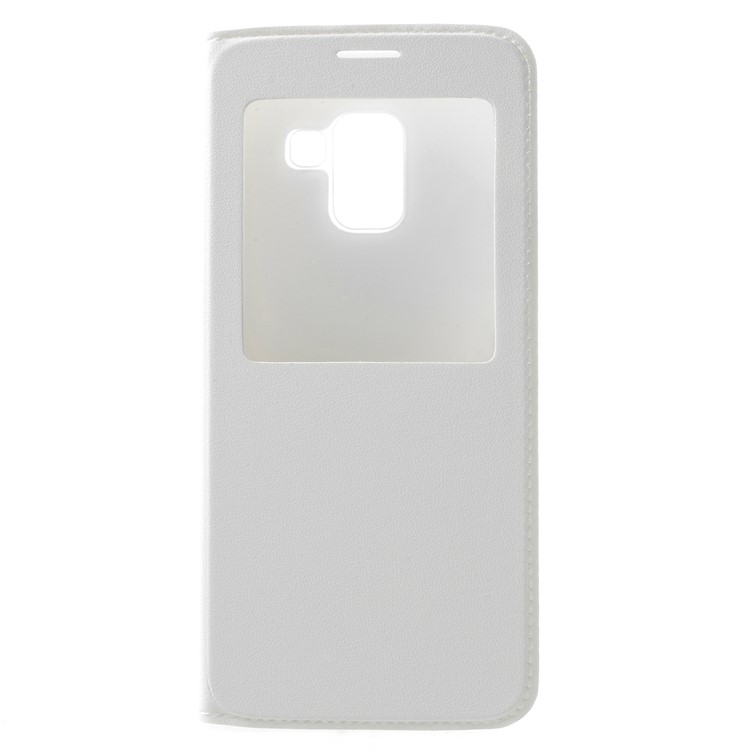 Flip Leather Phone Shell with View Window for Samsung Galaxy A8+ (2018) - White-4