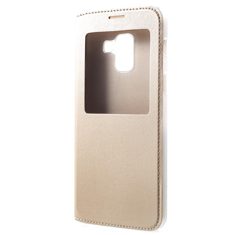 Flip Leather Phone Cover with View Window for Samsung Galaxy A8 Plus (2018) - Gold-2