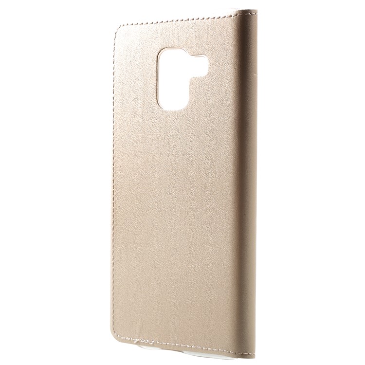 Flip Leather Phone Cover with View Window for Samsung Galaxy A8 Plus (2018) - Gold-3