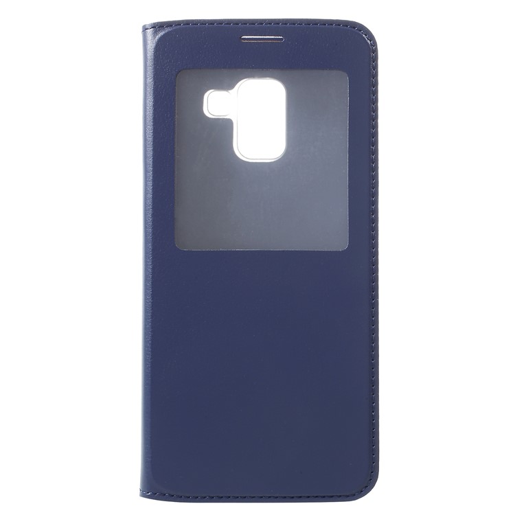 Flip Leather Phone Protection Shell with View Window for Samsung Galaxy A8 Plus (2018) - Dark Blue-1