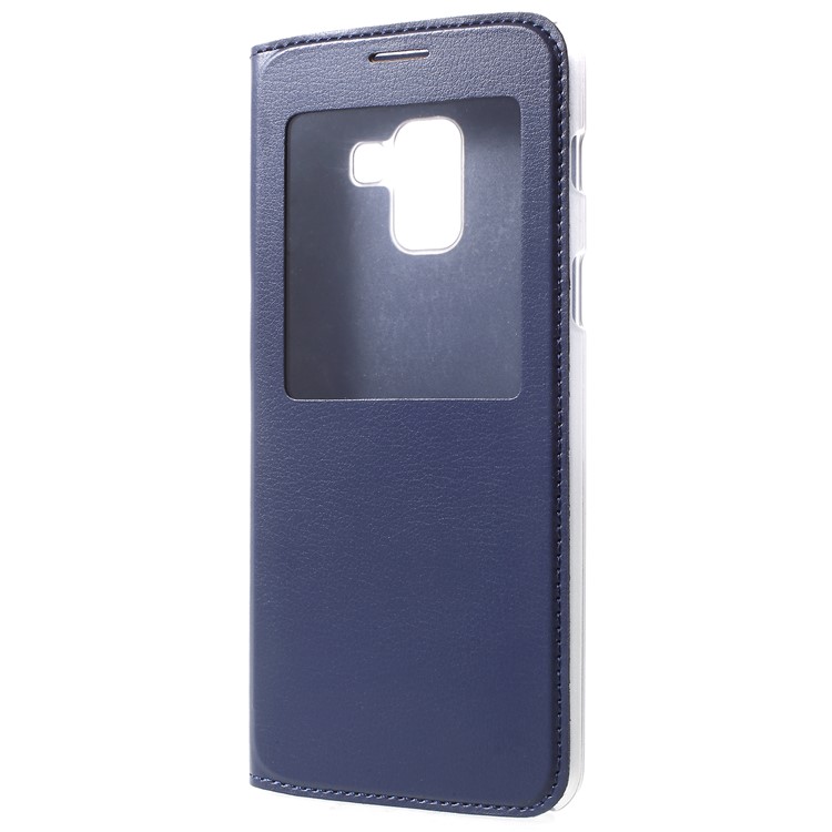 Flip Leather Phone Protection Shell with View Window for Samsung Galaxy A8 Plus (2018) - Dark Blue-2