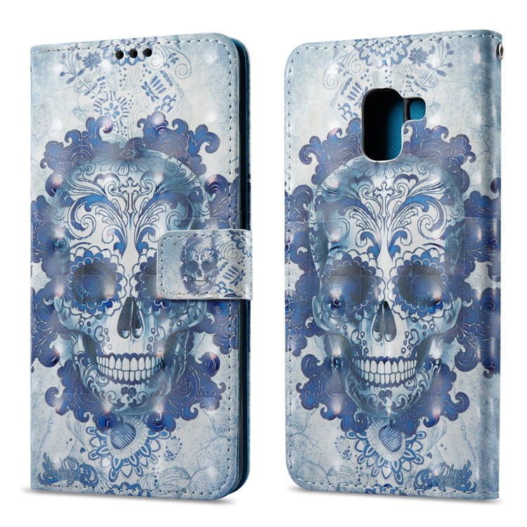 Pattern Printing Light Spot Decor Leather Stand Protective Phone Shell for Samsung Galaxy A8+ (2018) - Skull-1