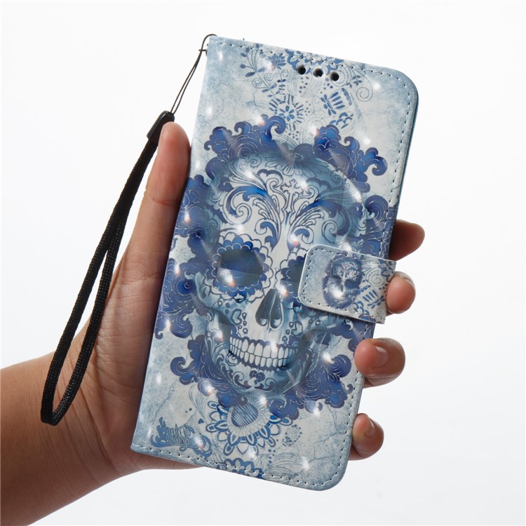 Pattern Printing Light Spot Decor Leather Stand Protective Phone Shell for Samsung Galaxy A8+ (2018) - Skull-2