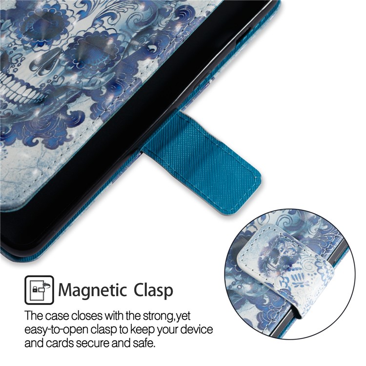 Pattern Printing Light Spot Decor Leather Stand Protective Phone Shell for Samsung Galaxy A8+ (2018) - Skull-3