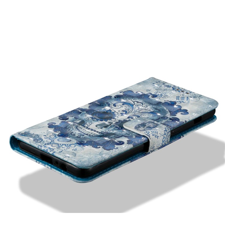 Pattern Printing Light Spot Decor Leather Stand Protective Phone Shell for Samsung Galaxy A8+ (2018) - Skull-5