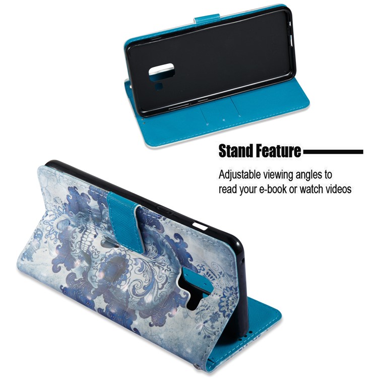 Pattern Printing Light Spot Decor Leather Stand Protective Phone Shell for Samsung Galaxy A8+ (2018) - Skull-6