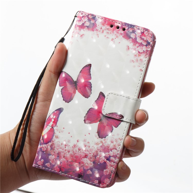 Pattern Printing Light Spot Decor Leather Stand Protective Phone Case for Samsung Galaxy A8+ (2018) - Red Butterfly-2
