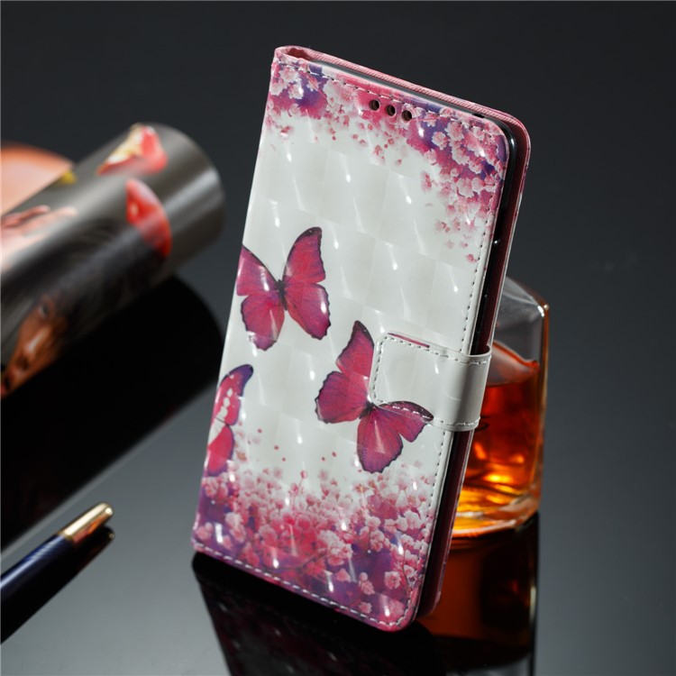 Pattern Printing Light Spot Decor Leather Stand Protective Phone Case for Samsung Galaxy A8+ (2018) - Red Butterfly-4