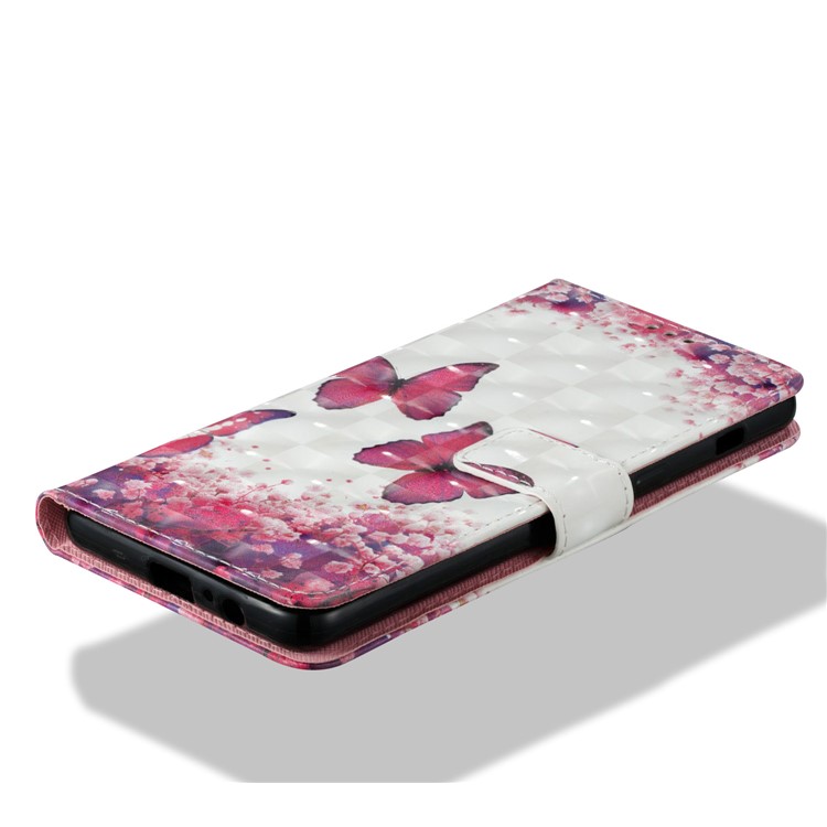 Pattern Printing Light Spot Decor Leather Stand Protective Phone Case for Samsung Galaxy A8+ (2018) - Red Butterfly-5