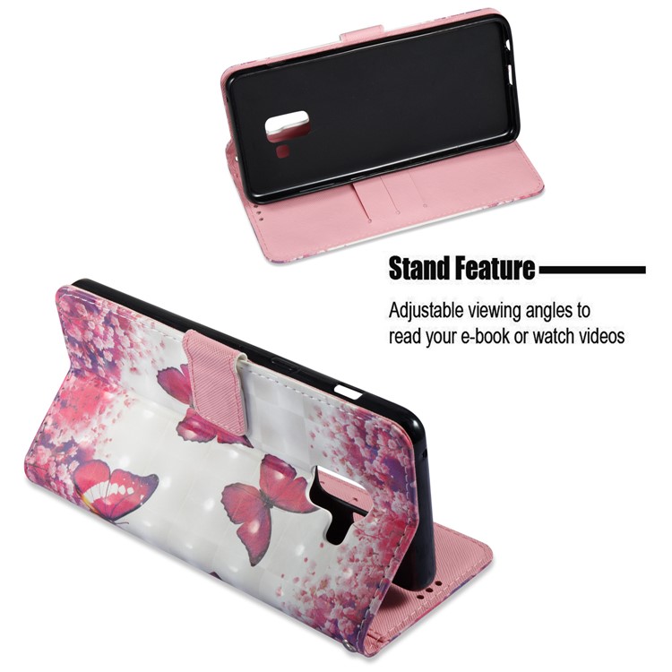 Pattern Printing Light Spot Decor Leather Stand Protective Phone Case for Samsung Galaxy A8+ (2018) - Red Butterfly-6