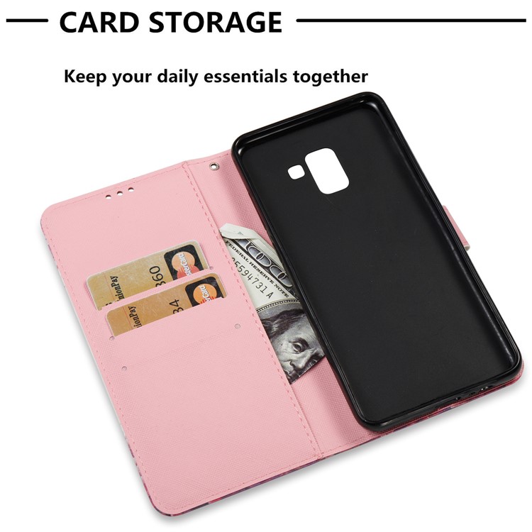 Pattern Printing Light Spot Decor Leather Stand Protective Phone Case for Samsung Galaxy A8+ (2018) - Red Butterfly-7