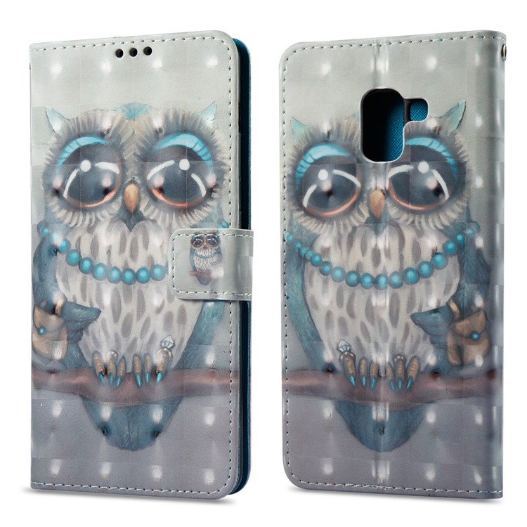 Pattern Printing Light Spot Decor Leather Stand Protective Phone Cover for Samsung Galaxy A8+ (2018) - Owl-1