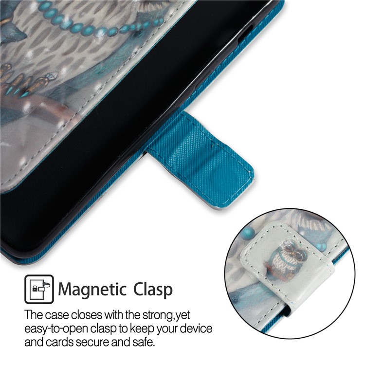 Pattern Printing Light Spot Decor Leather Stand Protective Phone Cover for Samsung Galaxy A8+ (2018) - Owl-3