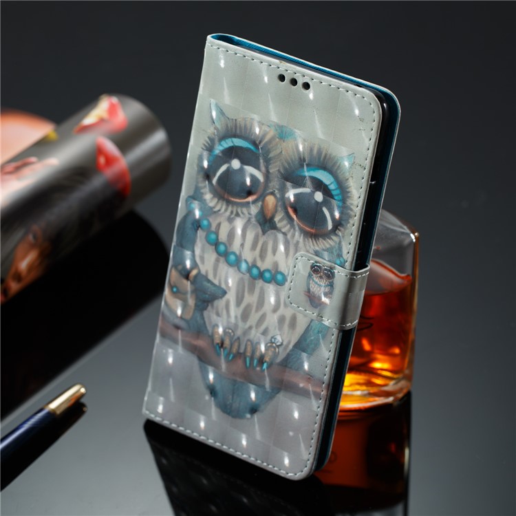 Pattern Printing Light Spot Decor Leather Stand Protective Phone Cover for Samsung Galaxy A8+ (2018) - Owl-4