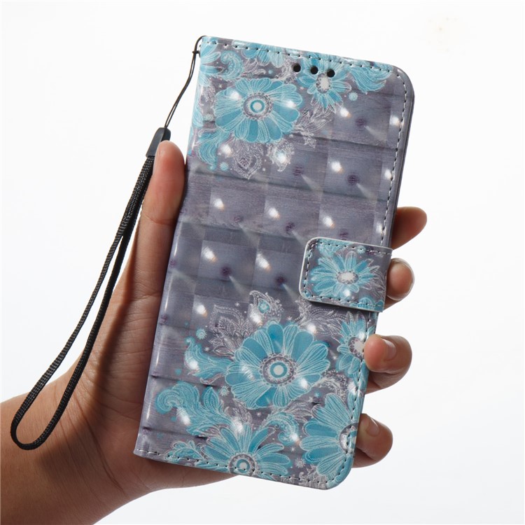 Pattern Printing Light Spot Decor Leather Stand Protective Phone Casing for Samsung Galaxy A8+ (2018) - Blue Flower-2
