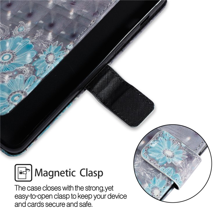 Pattern Printing Light Spot Decor Leather Stand Protective Phone Casing for Samsung Galaxy A8+ (2018) - Blue Flower-3
