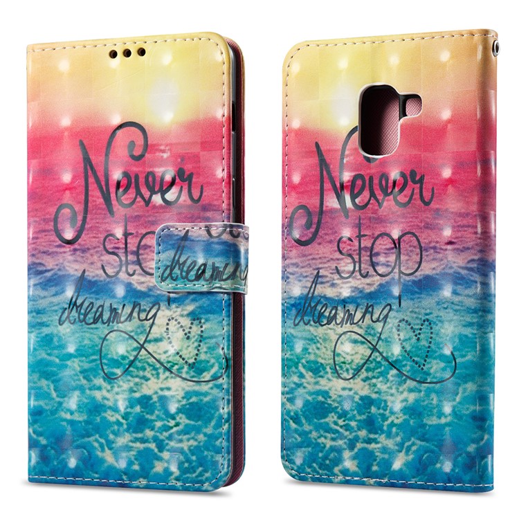 Pattern Printing Light Spot Decor Leather Stand Protective Cell Phone Shell for Samsung Galaxy A8+ (2018) - Never Stop Dreaming-1