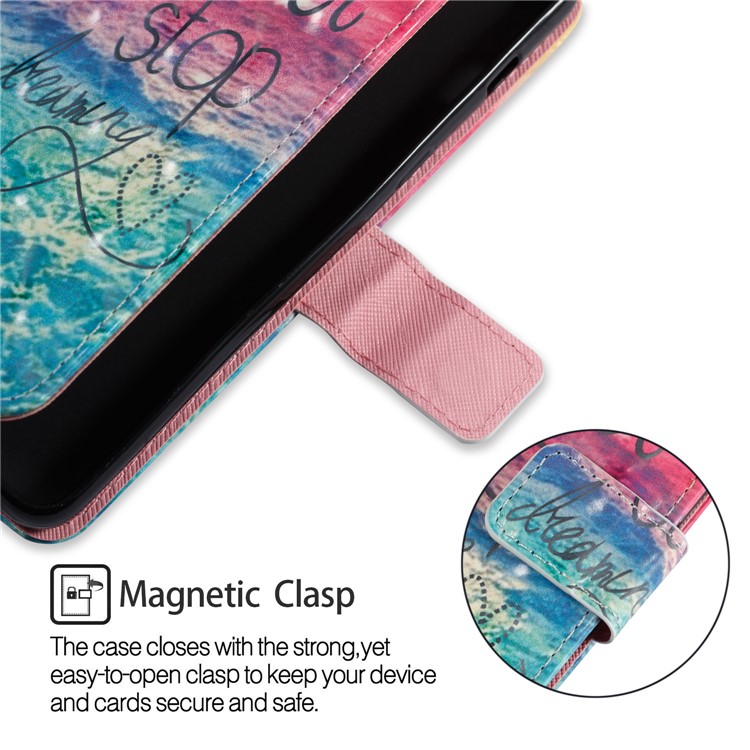 Pattern Printing Light Spot Decor Leather Stand Protective Cell Phone Shell for Samsung Galaxy A8+ (2018) - Never Stop Dreaming-3