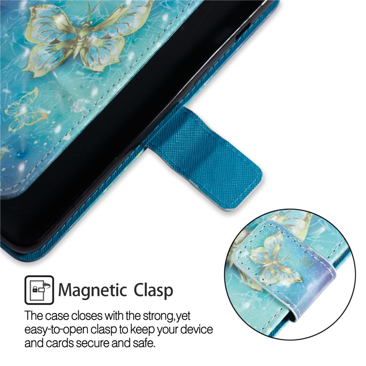 Pattern Printing Light Spot Decor Leather Stand Protective Mobile Phone Cover for Samsung Galaxy A8+ (2018) - Gold and Blue Butterfly-3
