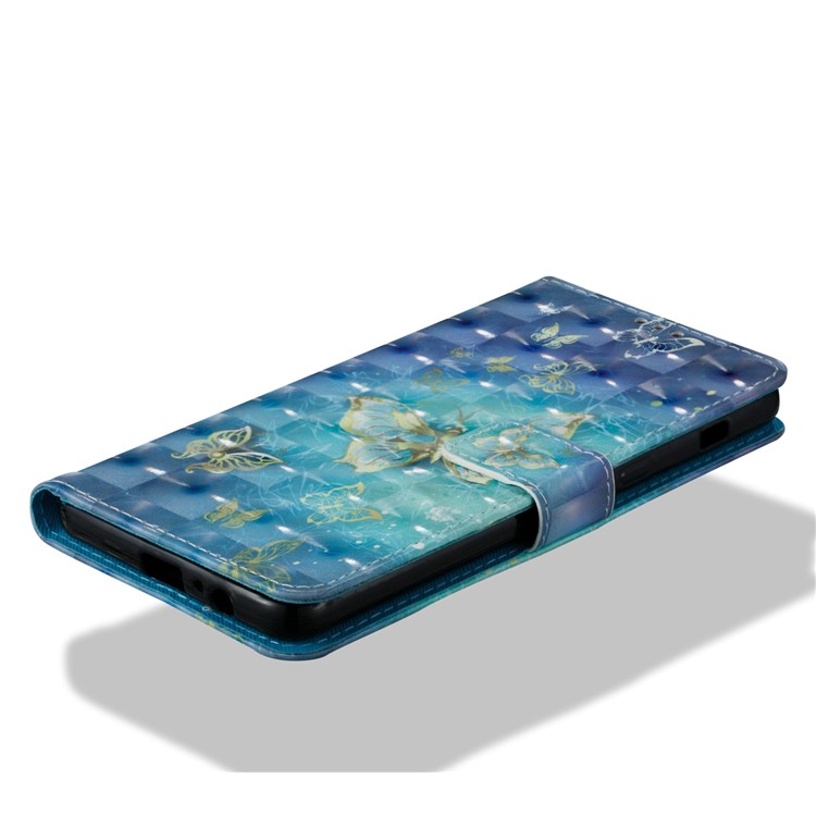Pattern Printing Light Spot Decor Leather Stand Protective Mobile Phone Cover for Samsung Galaxy A8+ (2018) - Gold and Blue Butterfly-5