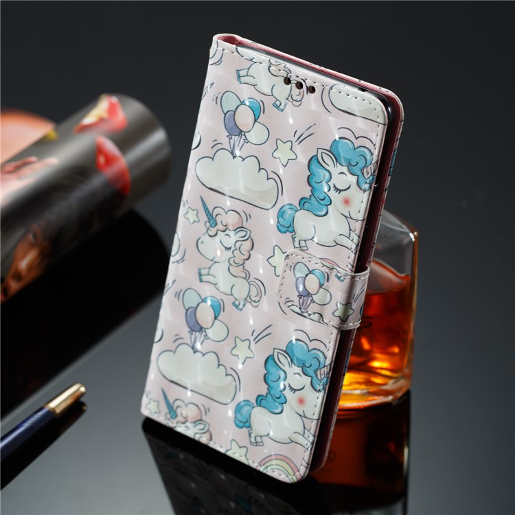 Pattern Printing Light Spot Decor Leather Stand Protective Shell for Samsung Galaxy A8+ (2018) - Cute Unicorns-4