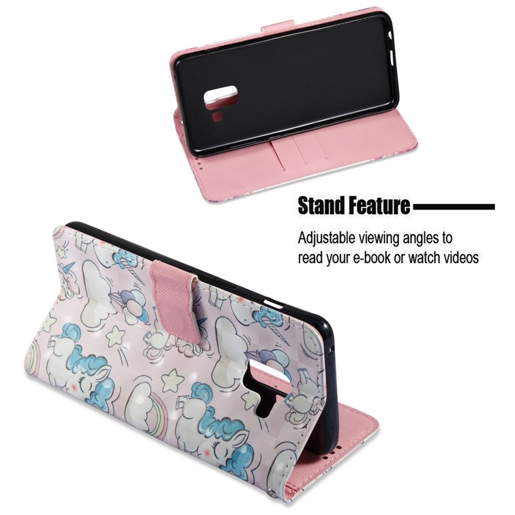 Pattern Printing Light Spot Decor Leather Stand Protective Shell for Samsung Galaxy A8+ (2018) - Cute Unicorns-6
