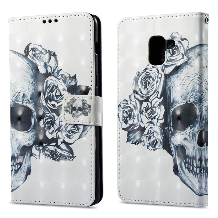 Pattern Printing Light Spot Decor Leather Stand Protective Case for Samsung Galaxy A8+ (2018) - Rose Skull-1